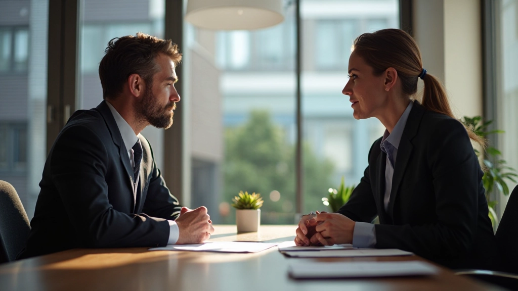 Professionele zakenmensen voeren onderhandelingen in modern kantoor met laptops en documenten op tafel