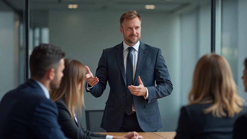 Zakelijke vergadering leiden - manager presenteert aan team