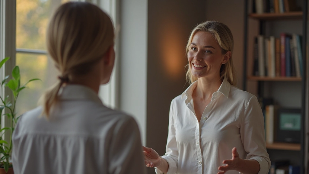 Vrouw voert spreekvaardigheidsoefening uit voor spiegel in thuisstudio met professionele verlichting