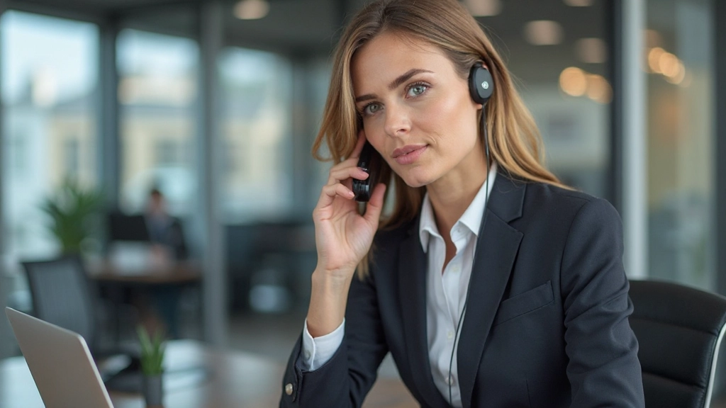 Professionele telefoonbesprekingen - zakenperson met koptelefoon aan bureau