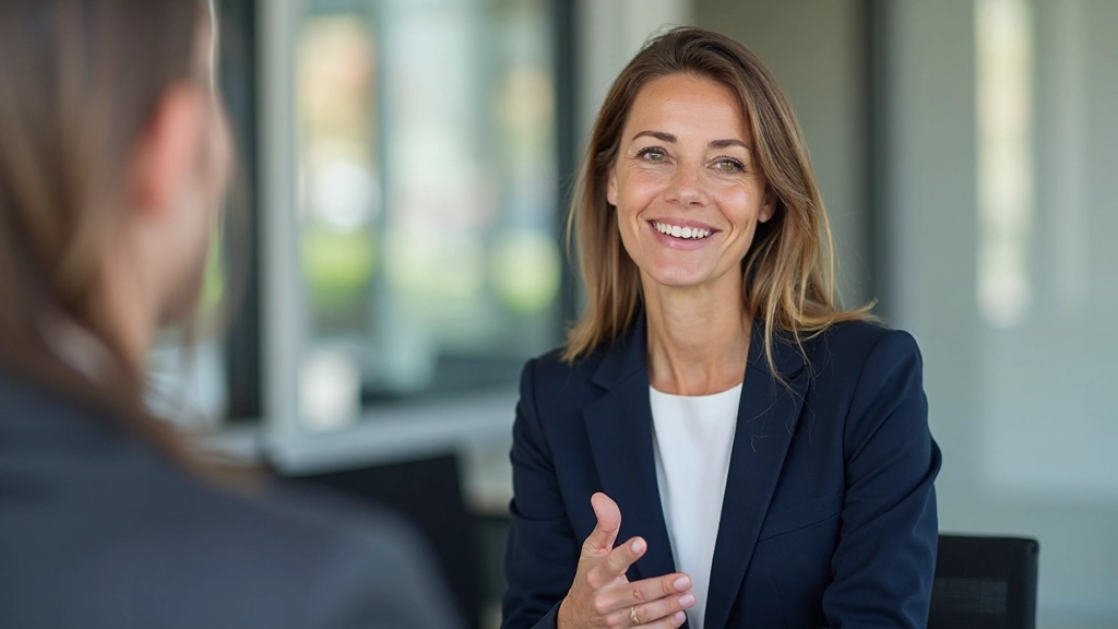 Professionele vrouw die vergadering leidt met hand opgeheven, zelfverzekerde houding en duidelijke communicatie