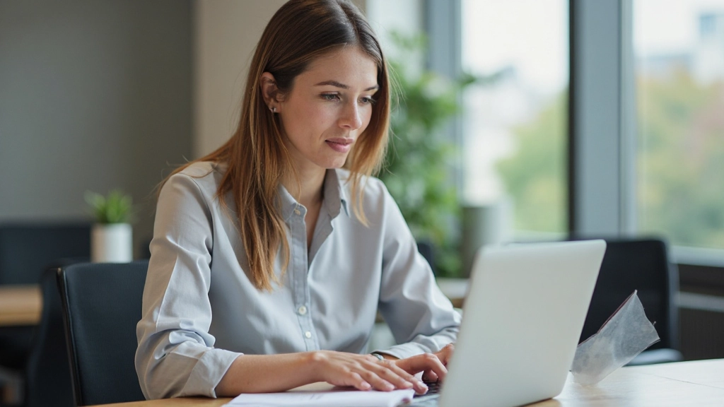 Professioneel schrijven - persoon aan bureau met laptop en documenten