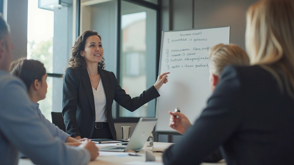 Professionele vrouw geeft presentatie voor zakenteam